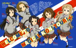  5girls absurdres akiyama_mio black_hair blonde_hair blue_eyes blush brown_eyes brown_hair cardigan character_name closed_mouth grey_eyes hair_ornament hairband hairclip highres hirasawa_yui k-on! kneehighs kotobuki_tsumugi long_hair looking_away magazine_scan multiple_girls nakano_azusa newtype official_art page_number parted_lips plaid plaid_skirt scan short_hair skirt smile socks tainaka_ritsu teeth text_focus thick_eyebrows twintails v white_legwear yamada_naoko 