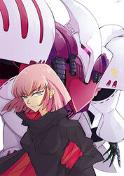  bad_id bad_pixiv_id blue_eyes breasts cape female gundam haman_karn mecha medium_breasts pink_hair qubeley robot serieru_(summertosuika) short_hair zeta_gundam 