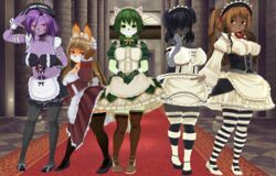  3d_custom_girl 5girls artist_request black_eyes black_hair blush brown_hair canine eye_covering feline fox furry green_eyes green_hair multiple_girls open_mouth purple_hair wolf 