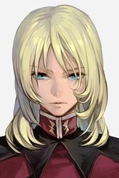  1boy androgynous blonde_hair blue_eyes expressionless gundam gundam_seed gundam_seed_destiny high_collar hungry_clicker long_hair male_focus military military_uniform portrait rey_za_burrel solo uniform 