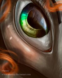  4:5 ambiguous_form close-up equid equine eye_shot eye_waterline eyelashes eyes_close-up female hair hasbro horse looking_at_viewer lulemt mammal multicolored_eyes my_little_pony orange_hair pony rainbow_eyes solo text unknown_character url 