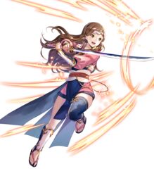  brown_eyes brown_hair female fire_emblem fire_emblem_fates fire_emblem_heroes full_body fuzichoco habaki hana_(fire_emblem) headband highres katana long_hair official_art open_mouth sandals solo sword teeth transparent_background tsuba_(guard) tsuka-ito tsuka_(handle) weapon 