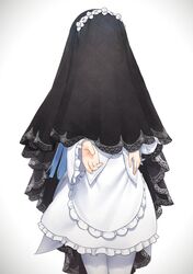  adapted_costume alternate_hair_length alternate_hairstyle apron beckoning blue_eyes blue_hair bridal_veil bride character_doll chibi commentary_request cowboy_shot creature dress female frilled_sleeves frills hakugei_(re:zero) highres long_hair looking_at_viewer outstretched_hand pantyhose re:zero_kara_hajimeru_isekai_seikatsu rem_(re:zero) simple_background solo veil waist_apron wedding_dress white_apron white_background white_dress white_pantyhose wide_sleeves yomena 