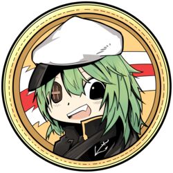  anchor_symbol bad_id bad_pixiv_id black_eyes dmt_(auburn) eyepatch female green_hair hat kantai_collection kiso_(kancolle) open_mouth solo transparent_background upper_body 