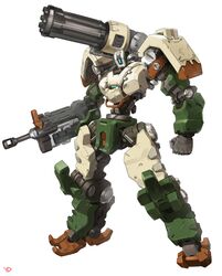  1other alternate_form arm_cannon armor artist_name bastion_(overwatch) clenched_hand commentary_request full_body gatling_gun gun highres knee_pads korean_commentary looking_at_viewer machine_gun mecha mecha_focus minigun no_humans omnic overwatch overwatch_1 pauldrons rifle robot science_fiction shoulder_armor solo standing weapon white_background yd_(orange_maru) 