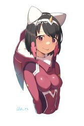  :p absurdres animal_ears artist_name bad_id bad_twitter_id black_hair blush bodysuit breasts brown_hair cat_ears cleavage cloba commentary cosplay covered_navel darling_in_the_franxx female flower hair_flower hair_ornament hairband heart heart-shaped_pupils highres horns inactive_account long_sleeves looking_at_viewer medium_breasts original pilot_suit pink_eyes pink_flower player_2_(cloba) red_bodysuit science_fiction short_hair simple_background single_horn skin_tight smile solo symbol-shaped_pupils tongue tongue_out upper_body white_background white_hairband zero_two_(darling_in_the_franxx) zero_two_(darling_in_the_franxx)_(cosplay) 