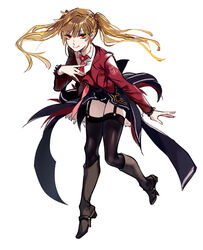  :q asmodeus_(umineko) black_thighhighs blonde_hair boots commentary female full_body garter_straps hug_(yourhug) knee_boots leotard necktie photoshop_(medium) red_eyes showgirl_skirt solo stakes_of_purgatory thighhighs tongue tongue_out twintails umineko_no_naku_koro_ni 