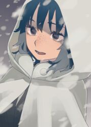  bad_id bad_pixiv_id black_eyes black_hair female freckles hatohara_mirai hood ninomiya_squad&#039;s_uniform snowing solo usasaki_shiro world_trigger 