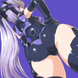  android armpits arnval_mk2_tempesta ass ass_focus bad_id bad_pixiv_id bare_shoulders black_gloves black_leotard black_thighhighs breasts busou_shinki close-up cowboy_shot dd_(ijigendd) doll_joints dutch_angle elbow_gloves female from_behind from_below gloves hand_on_own_hip hand_on_own_thigh headgear highres joints leotard long_hair looking_at_viewer looking_back looking_down medium_breasts profile purple_background red_eyes robot_joints screw shiny_clothes shiny_skin silver_hair simple_background skin_tight solo split_ponytail standing thick_thighs thighhighs thighs very_long_hair 