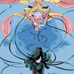  1boy aculeatus androgynous brother_and_sister cojima commentary_request dated female houseki_no_kuni monster_girl pink_hair rotational_symmetry siblings signature ventricosus 