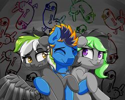  5:4 blues4th blues_(blues4th) dickbutt elli_(livinthelife0friley) equid equine fan_character female graphite_sketch group hasbro hi_res horse hug jewelry male mammal meme my_little_pony necklace pony wings 