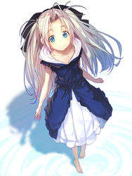  airi_(robotics;notes) barefoot blue_eyes blush bow dress female hairbow long_hair looking_at_viewer robotics;notes shirabi silver_hair smile solo 