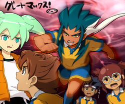  5boys bad_id bad_pixiv_id brown_hair fei_rune garu_(inazuma_eleven) glasses goggles goggles_on_head green_eyes green_hair hamano_kaiji hayami_tsurumasa inazuma_eleven_(series) inazuma_eleven_go inazuma_eleven_go_chrono_stone male_focus matsukaze_tenma mizuhara_aki multiple_boys open_mouth raimon raimon_soccer_uniform soccer_uniform sportswear yellow_eyes zanak_abalonic 