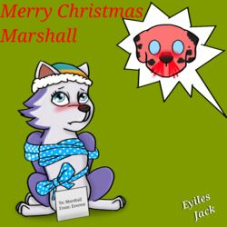  1:1 canid canine canis christmas domestic_dog everest_(paw_patrol) eyiles-jacky_(artist) feral gift holidays mammal marshall_(paw_patrol) paw_patrol young young_feral 