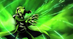  1boy akame_ga_kill! gloves goggles goggles_on_head green_background green_eyes green_hair green_jacket highres jacket lubbock male_focus smirk solo wire 