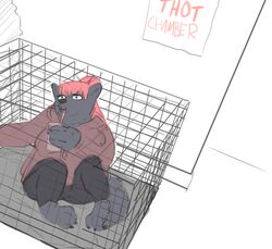  2016 anthro aurelina_canidae beverage breasts cage canid canine canis claws clothed clothing disney fan_character female fur hair mammal nobby_(artist) orange_hair sign slightly_chubby solo straw_(disambiguation) toe_claws wolf zootopia 