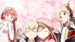  2girls 4boys :d ^_^ aged_down aged_up alternate_hair_length alternate_hairstyle aristocratic_clothes beret blonde_hair blush brother_and_sister capelet cheek-to-cheek chopsticks closed_eyes commentary_request cousins dress drill_hair elbow_gloves elise_(fire_emblem) fire_emblem fire_emblem_fates forrest_(fire_emblem) gloves grey_hair hair_ornament hair_up hat headband heads_together highres husband_and_wife japanese_clothes kiragi_(fire_emblem) leo_(fire_emblem_fates) multiple_boys multiple_girls open_mouth pink_eyes pink_hair red_eyes sakura_(fire_emblem) siblings sidelocks smile strapless strapless_dress takumi_(fire_emblem) tongue tongue_out toshi_(toshi10416) white_gloves 