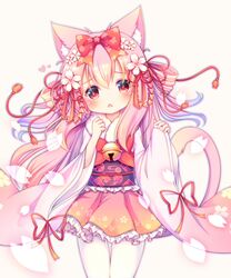  animal_ears azur_lane bad_id bad_pixiv_id bell blush bow cat_ears cat_girl cat_tail commentary cowboy_shot female floral_print flower frilled_skirt frills hair_between_eyes hair_flower hair_ornament hair_ribbon hairbow head_tilt heart japanese_clothes jingle_bell kimono kisaragi_(azur_lane) kisaragi_(new_year&#039;s_wish)_(azur_lane) long_hair long_sleeves looking_at_viewer obi official_alternate_costume orange_skirt pantyhose parted_lips petals pinching_sleeves pink_hair pink_kimono print_bow print_kimono red_bow red_eyes red_ribbon ribbon sakurato_ototo_shizuku sash short_kimono skirt solo tail two_side_up underwear very_long_hair white_pantyhose wide_sleeves 