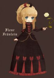  bad_id bad_pixiv_id black_dress blonde_hair blue_eyes blush bow chains choker doll doll_joints dress elyse_(sound_horizon) feather_hair_ornament feathers female flower french_text german_text hair_ornament joints long_hair madalshimo maerchen_(sound_horizon) nail_polish ponytail rose sidelocks smile solo sound_horizon striped translated vertical_stripes white_flower white_rose 