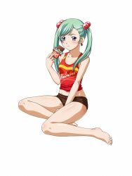  barefoot chocolate earrings feet girl green_hair ikkitousen shokatsuryou_koumei solo 