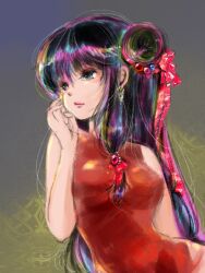  bow chinese_clothes earrings hairbow jewelry long_hair multicolored_hair ranma_1/2 shampoo_(ranma_1/2) solo suika_(swimy0pe0u_u0s) upper_body 