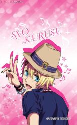  black_nails blonde_hair body_piercing bracelet earrings hair_clip hair_ornament hairclip hat jewelry kurusu_shou music nail_polish official_art short_hair star uta_no_prince-sama 