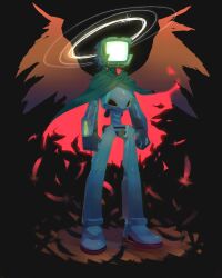  absurdres bad_id bad_pixiv_id canti cape feathers flcl halo highres humanoid_robot kotobukidaifuku no_humans robot solo wings 