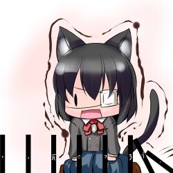  animal_ears another black_hair cat_ears cat_tail chibi commentary_request dominoes extra_ears eyepatch female hoshizuki_(seigetsu) misaki_mei oerba_yun_fang open_mouth school_uniform skirt solo tail translated trembling yomiyama_north_junior_high_school_uniform |_| 