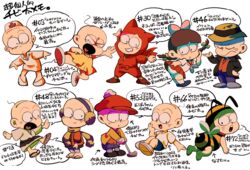  1boy amazou bald ballerina bee_costume bow brown_hair chibita commentary dougi earmuffs expressionless flying_kick golf_club grin gym_uniform hairbow hat karate_gi kicking male_focus multiple_views neckerchief ninja nurse nurse_cap official_alternate_costume osomatsu-kun osomatsu_(series) panties pink_neckerchief red_sailor_collar red_skirt sailor_collar scarf school_uniform serafuku skirt smile translation_request tutu twintails underwear wig 