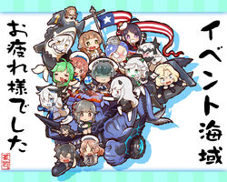  &gt;_&lt; 6+girls =_= absurdres abyssal_chishima_princess abyssal_ship ahoge ariake_(kancolle) artist_name black_gloves black_hair black_jacket black_necktie blonde_hair blue_eyes blue_hair blue_sailor_collar blue_skirt blush bomber_jacket brown_eyes brown_hair chaki_(teasets) closed_eyes collared_shirt commentary_request cup destroyer_forest_princess dress fairy_(kancolle) fingerless_gloves gloves goto_islands_seafloor_princess green_eyes green_hair green_neckwear grey_hair grin hair_between_eyes hair_ornament hand_fan hat headgear helena_(kancolle) highres holding holding_cup holding_fan hornet_(kancolle) horns i-47_(kancolle) jacket jingei_(kancolle) juliet_sleeves kaiboukan_no._4_(kancolle) kantai_collection long_hair long_sleeves matsu_(kancolle) multicolored_hair multiple_girls navel neckerchief necktie new_southern_battleship_princess one_eye_closed open_mouth paper_fan photoshop_(medium) pleated_skirt ponytail puffy_short_sleeves puffy_sleeves purple_eyes purple_hair red_eyes red_hair red_necktie round_teeth sailor_collar sailor_dress sailor_hat school_uniform serafuku shirt short_hair short_sleeves signature skirt smile south_dakota_(kancolle) south_pacific_aircraft_carrier_princess star_(symbol) teeth torpedo uchiwa upper_teeth_only usugumo_(kancolle) wacky_races white_dress white_gloves white_hair white_headwear white_neckerchief white_sailor_collar white_shirt yashiro_(kancolle) yellow_eyes 