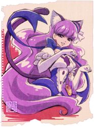  animal_ears artist_logo breasts cat_ears cat_tail choker commentary_request cure_macaron dress earrings elbow_gloves extra_ears eyelashes female food food-themed_hair_ornament gloves graph_paper hair_ornament happy jewelry kamikita_futago kirakira_precure_a_la_mode kotozume_yukari long_hair looking_at_viewer macaron macaron_hair_ornament magical_girl medium_breasts official_art paper_background pom_pom_(clothes) pom_pom_earrings precure puffy_short_sleeves puffy_sleeves purple_choker purple_dress purple_eyes purple_hair purple_ribbon purple_theme ribbon ribbon_choker short_sleeves signature simple_background smile solo stamp_mark tail torn_paper upper_body watercolor_background white_gloves 