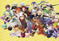  6+boys 6+girls asbel_lhant asch_(tales) beryl_benito commentary_request emil_castagnier everyone fujibayashi_sheena fujibayashi_suzu full_body group_picture in-franchise_crossover jay_(tales) judith_(tales) luke_fon_fabre mieu_(tales) mooche multiple_boys multiple_girls painttool_sai_(medium) philia_felice rassius_luine richard_(tales) ruca_milda shirley_fennes sophie_(tales) surcoat tales_of_(series) tales_of_destiny tales_of_eternia tales_of_graces tales_of_hearts tales_of_innocence tales_of_legendia tales_of_phantasia tales_of_rebirth tales_of_symphonia tales_of_symphonia_knight_of_ratatosk tales_of_the_abyss tales_of_vesperia veigue_lungberg yellow_background 