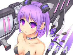  android bad_id bad_pixiv_id bare_shoulders caseal choker female original pasties phantasy_star phantasy_star_portable_2 picolumi purple_eyes purple_hair short_hair solo weapon 