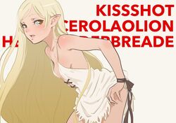  bare_shoulders blonde_hair blush commentary_request dress fangs female kiss-shot_acerola-orion_heart-under-blade kizumonogatari long_hair monogatari_(series) nekoi_mie oshino_shinobu panties panty_pull pointy_ears solo strapless strapless_dress teenage underwear very_long_hair yellow_eyes 