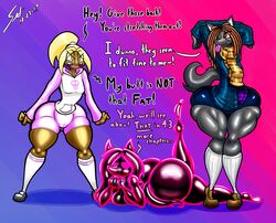  2017 absurd_res alien angry anthro ass big_butt breasts butt_from_the_front canid canine canis cassandra_stamatis clothing crossover curvy_figure echelon english_text female front_view gradient_background group hair hi_res hoodie huge_butt human ink inkling_(partners:2541) mammal natalie_grayswift partners_2541 purple_background saliant simple_background text thick_thighs topwear voluptuous wide_hips wolf 