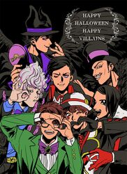  6+boys 8-foot_joe apple_poison black_eyes black_hair commentary_request disneyland facial_hair formal glasses gloves green_eyes green_suit grey_eyes halloween happy_halloween hat heart heart_hands highres jack_heart male_focus marfie mirror moustache mr._dalmatia mr._polite mr._v multicolored_hair multiple_boys one_eye_closed protected_link recruiters_(disney) red_eyes red_gloves streaked_hair suit supako_(suuuu_pa) top_hat white_hair wings 