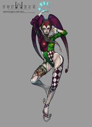  bodysuit boots card female green_eyes harlequin hat jester jpeg_artifacts limha_lekan solo soulless 