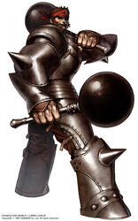  1boy armor armored_boots artist_name astonishia_story_2 bandana bara boots breastplate brown_eyes brown_hair closed_mouth concept_art copyright_notice dual_wielding full_body hearne_(as2) holding holding_weapon leg_armor limha_lekan looking_at_viewer looking_to_the_side mace male_focus official_art pauldrons photoshop_(medium) red_bandana short_hair shoulder_armor sideburns simple_background smile solo source_request spiked_hair standing vambraces weapon white_background 