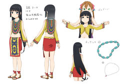  2girls amahara_hiroaki bad_id bad_pixiv_id black_eyes black_hair blush_stickers gargantia_contest hime_cut jewelry long_hair midriff multiple_girls necklace original reference_sheet sandals skirt suisei_no_gargantia 