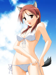  bikini day female front-tie_top hyokkori_tamago long_hair minna-dietlinde_wilcke side-tie_bikini_bottom solo strike_witches swimsuit world_witches_series 