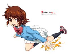  akashi_kaoru b.a.b.e.l._uniform brown_eyes brown_hair commentary_request female jaggy_lines magic oekaki onija_tarou short_hair skirt socks solo watermark web_address zettai_karen_children 