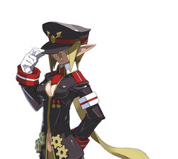  artist_request black_hat breasts disgaea female gloves hat hat_tip hidden_face long_hair makai_senki_disgaea_3 medium_breasts military military_hat military_uniform official_art photoshop_(medium) salvatore_(disgaea) solo uniform very_long_hair 