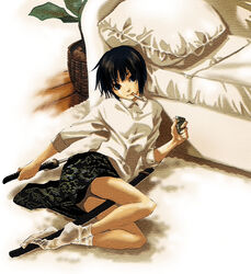  bad_id bad_pixiv_id black_hair cigarette coco_(nattou) female katana lighter lying original sheath short_hair smoking socks solo sword weapon zippo_lighter 