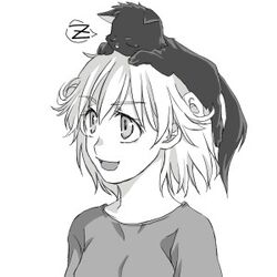  cleo_everlastin feline female greyscale kittaka_kaname leki lowres majutsushi_orphen monochrome short_hair 