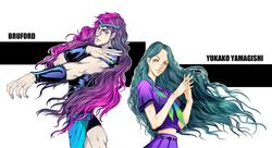  1boy armor bad_id bad_pixiv_id belt blue_hair bruford diamond_wa_kudakenai female jojo_no_kimyou_na_bouken long_hair midriff navel pink_eyes prehensile_hair school_uniform serafuku shiemasu trait_connection very_long_hair wristband yamagishi_yukako zombie 