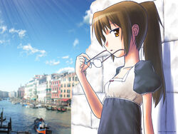  casual commentary_request female fumotono_mikoto genderswap_(mtf) glasses highres kyonko photoshop_(medium) ponytail rule_63 solo suzumiya_haruhi_no_yuuutsu venice 