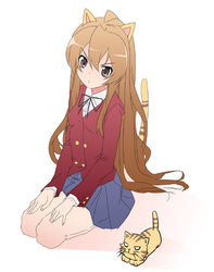  aisaka_taiga animal_ears cat_ears cat_tail date_(senpen) female long_hair oohashi_high_school_uniform palmtop_tiger school_uniform solo tail tiger toradora! 