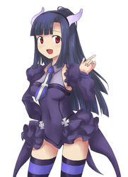  bad_id bad_pixiv_id black_hair blassreiter cosplay detached_sleeves elea elea_(cosplay) female hanazawa_kana hand_on_own_hip horns index_finger_raised kannagi long_hair lowres nanai_(ayinusu00) necktie pink_eyes pointing skirt solo thighhighs voice_actor_connection zange zettai_ryouiki 