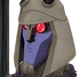  blitzwing commentary decepticon english_commentary helmet mecha monocle no_humans photoshop_(medium) red_eyes robot transformers transformers_animated ultra-raptor 