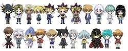  3girls 6+boys black_hair blonde_hair blue_eyes blue_hair breasts brown_eyes brown_hair chibi commentary_request dark_magician_girl dark_skin everyone fudo_yusei fujiwara_yuusuke gloves green_eyes green_hair jacket johan_andersen jonouchi_katsuya jpeg_artifacts kaiba_mokuba kaiba_noah kaiba_seto large_breasts long_hair manjoume_jun marik_ishtar marufuji_sho multiple_boys multiple_girls muto_yugi school_uniform short_hair skirt tenjouin_asuka touzokuou_bakura tsukise white_hair yami_yugi yellow_eyes yu-gi-oh! yu-gi-oh!_5d&#039;s yu-gi-oh!_duel_monsters yu-gi-oh!_gx yuki_judai 